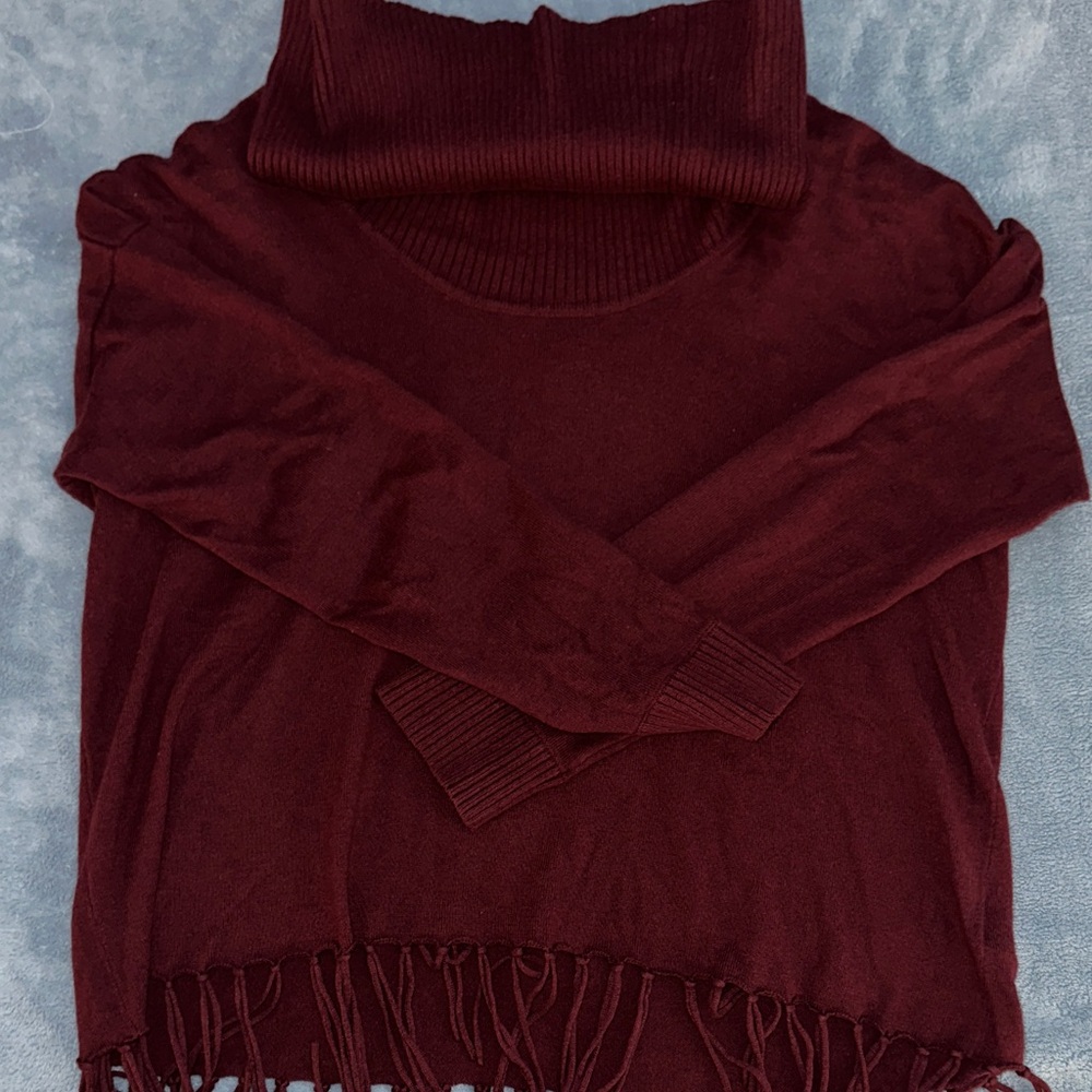 Michael Kors Deep Red Cowl Neck Fringe Sweater